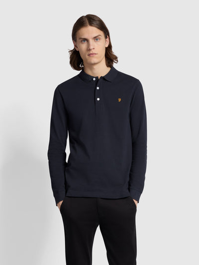 Blanes Organic Cotton Long Sleeve Polo Shirt In True Navy