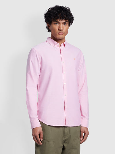 Brewer Slim Fit Organic Cotton Long Sleeve Shirt In Coral Pink
