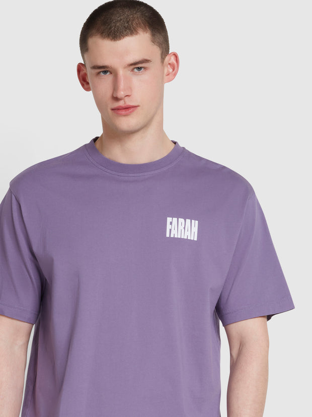 Damon Farah Logo Print T-Shirt In Slate Purple