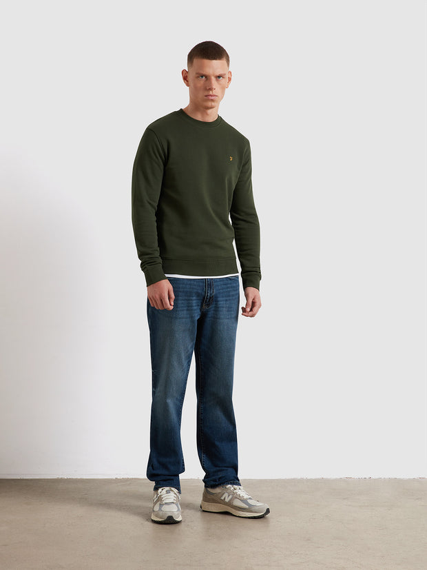 Hanbury Crew Neck Sweatshirt (Archive Olive Green) Styled