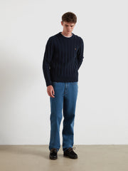 Knight Cable Knit Sweater (True Navy) Styled