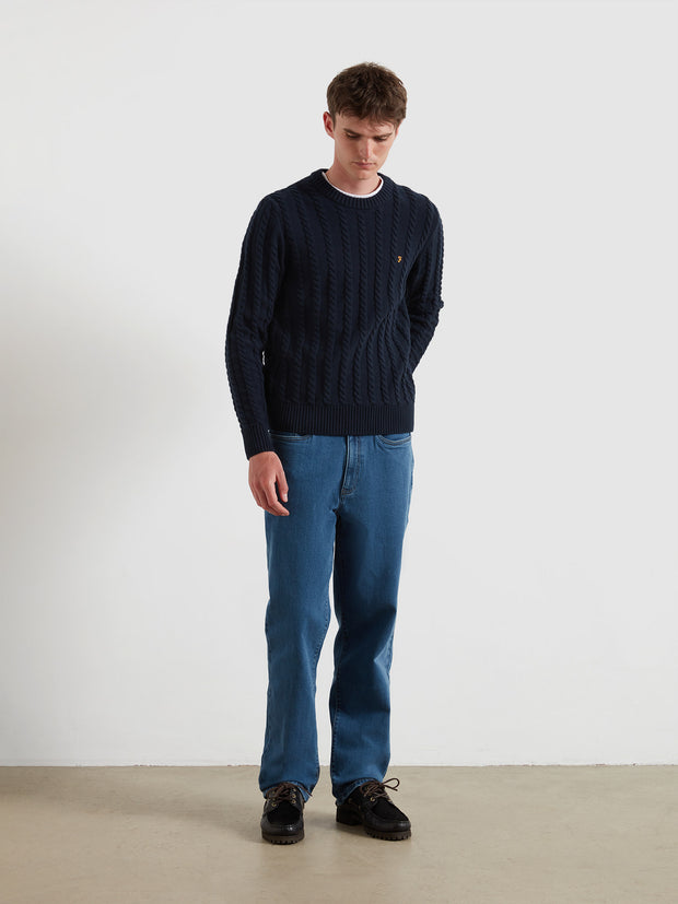 Knight Cable Knit Sweater (True Navy) Styled