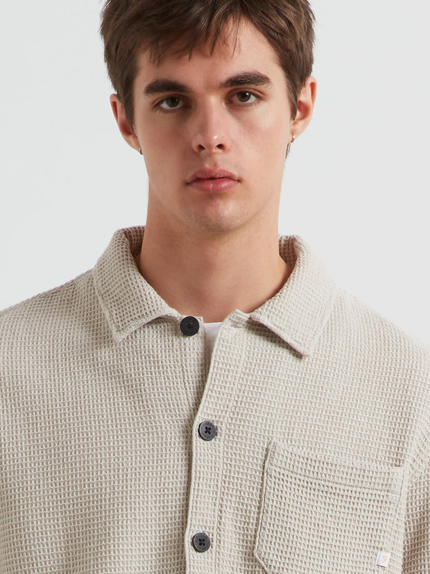 Castlefield Waffle Overshirt (White Smoke) Detail