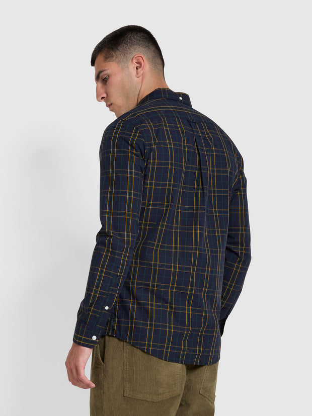 Yorke Slim Fit Organic Cotton Check Long Sleeve Shirt In River Bed