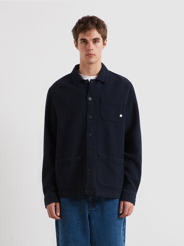 Castlefield Waffle Overshirt (True Navy) Front