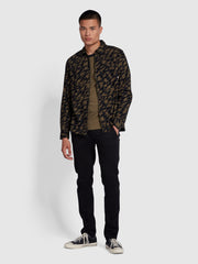Spiga Relaxed Fit Zipped Print Shirt In Olive Green