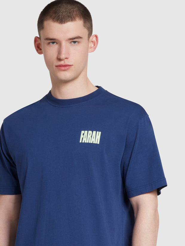 Damon Farah Logo Print T-Shirt In Rich Indigo