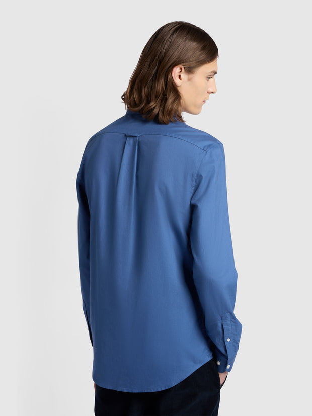 Brewer Slim Fit Organic Cotton Oxford Shirt In Steel Blue