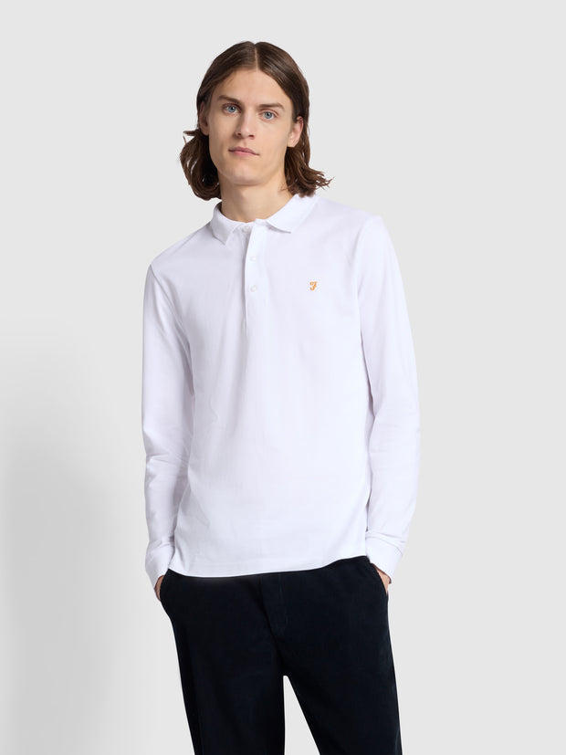Blanes Organic Cotton Long Sleeve Polo Shirt In White