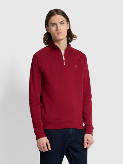 Jim Slim Fit Quarter Zip Sweatshirt In Warm Red