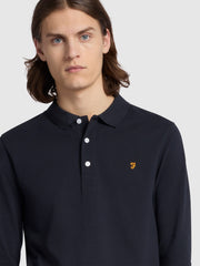 Blanes Organic Cotton Long Sleeve Polo Shirt In True Navy
