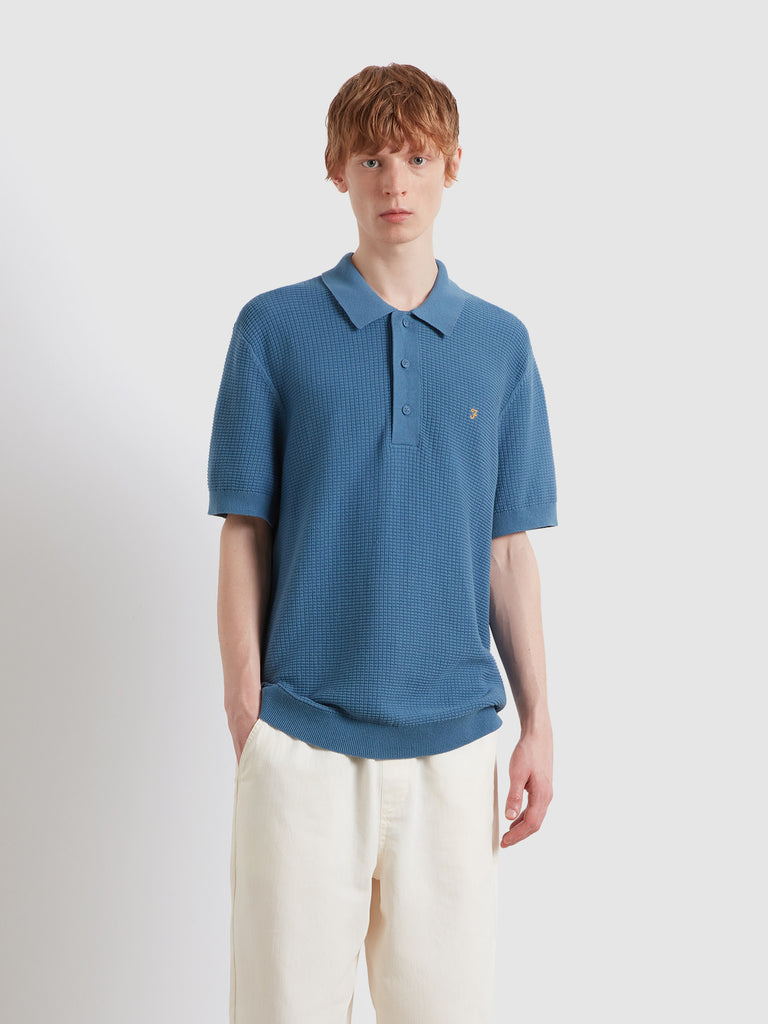 Thornley Knitted Polo Shirt In Blue Tide