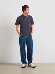 Elton Tipped Polo Shirt (Submarine Grey) Styled