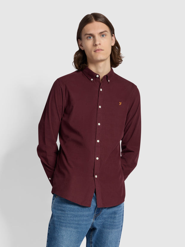 Fontella Slim Fit Long Sleeve Corduroy Shirt In Farah Red
