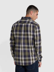 Greenwood Slim Fit Check Organic Cotton Long Sleeve Shirt In Olive Green