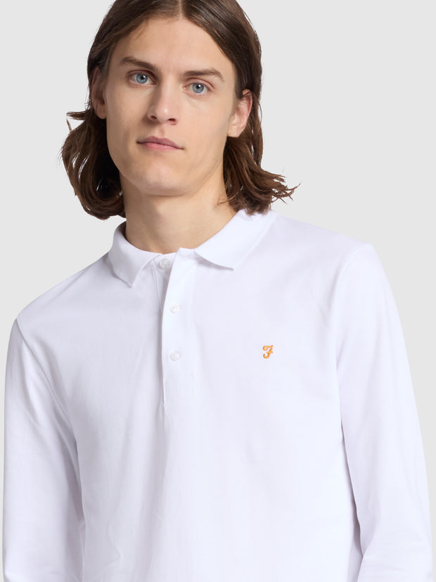 Blanes Organic Cotton Long Sleeve Polo Shirt In White