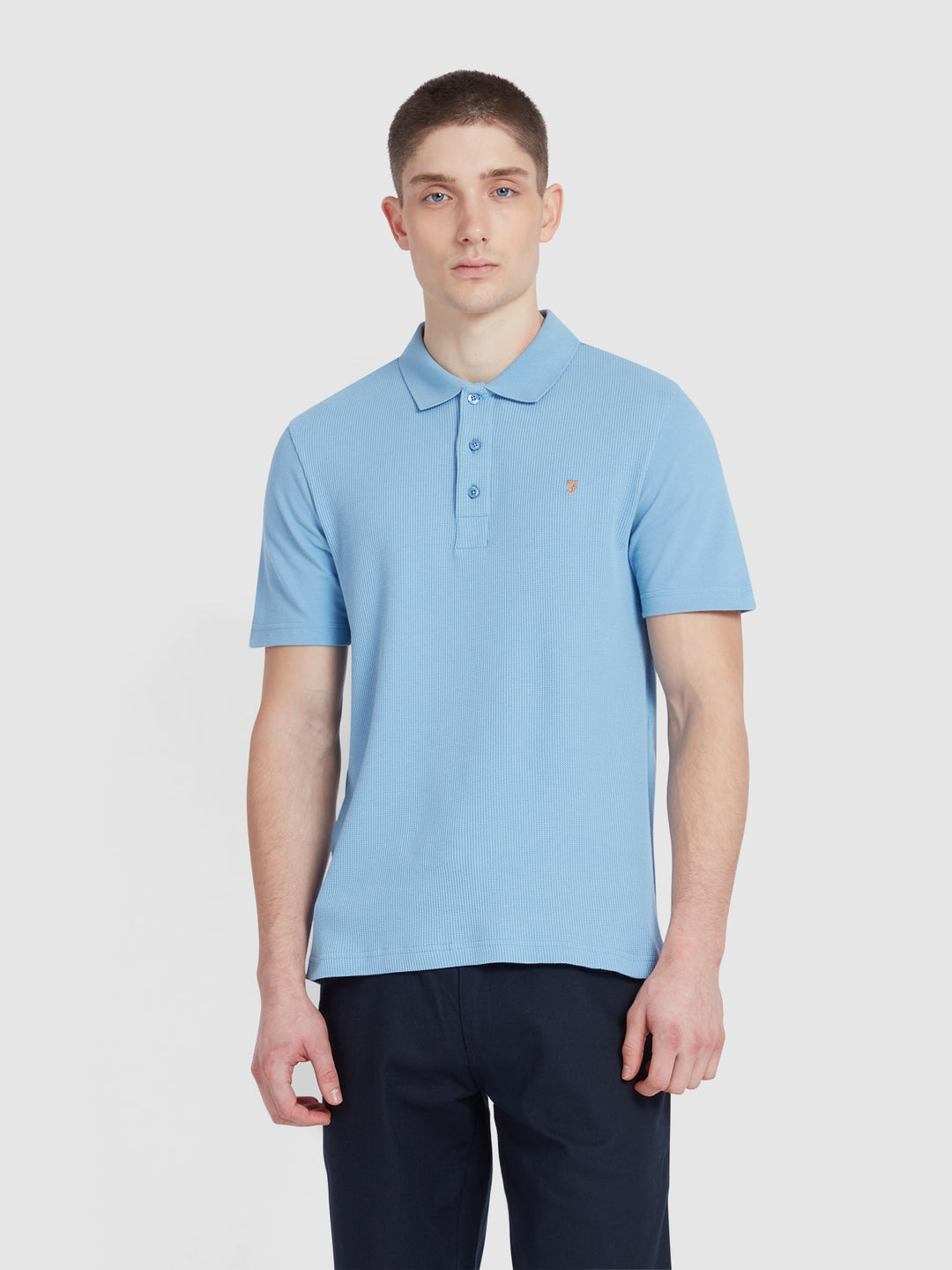 FARAH Milan Zig-Zag Tipped Quarter Zip L/S Polo in True Navy