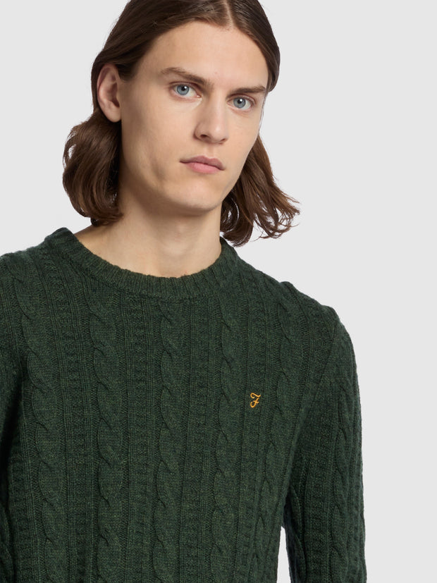 Saluzzo Regular Fit Cable Crew Neck Sweater In Evergreen