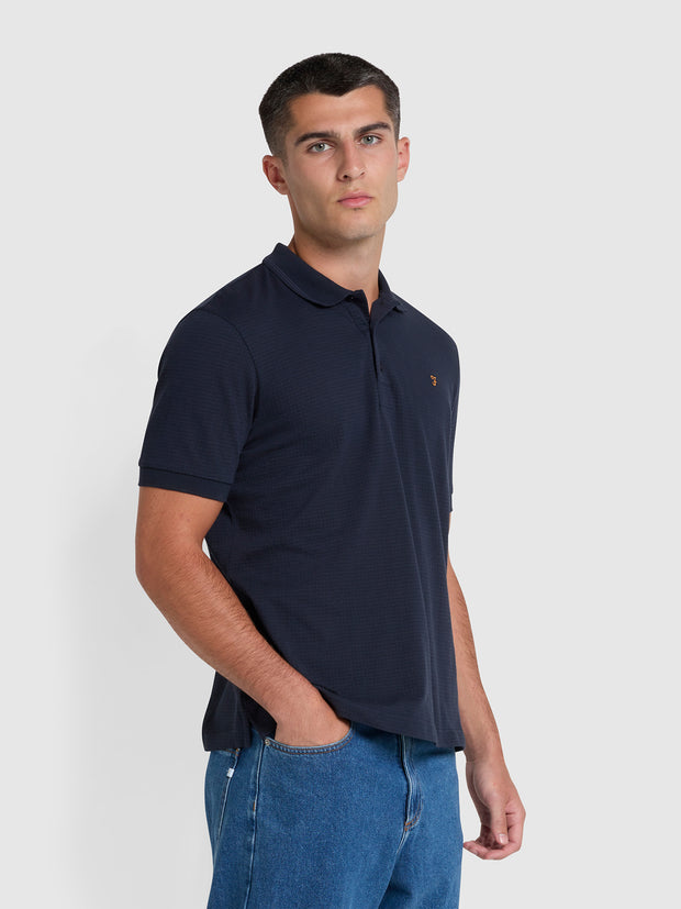 Volo Organic Cotton Textured Polo Shirt In True Navy