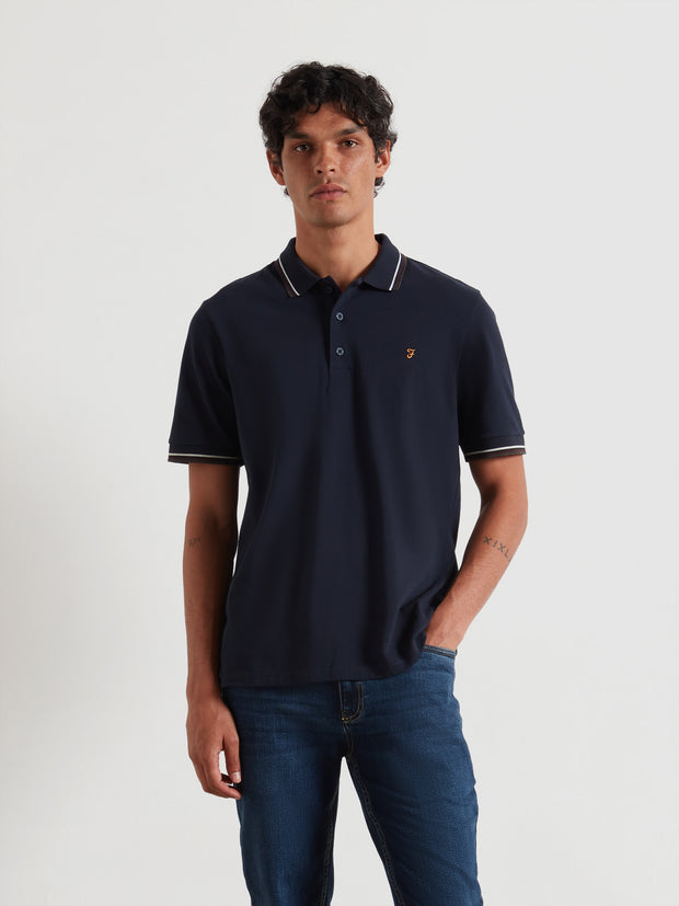 Elton Tipped Polo Shirt (True Navy) Front