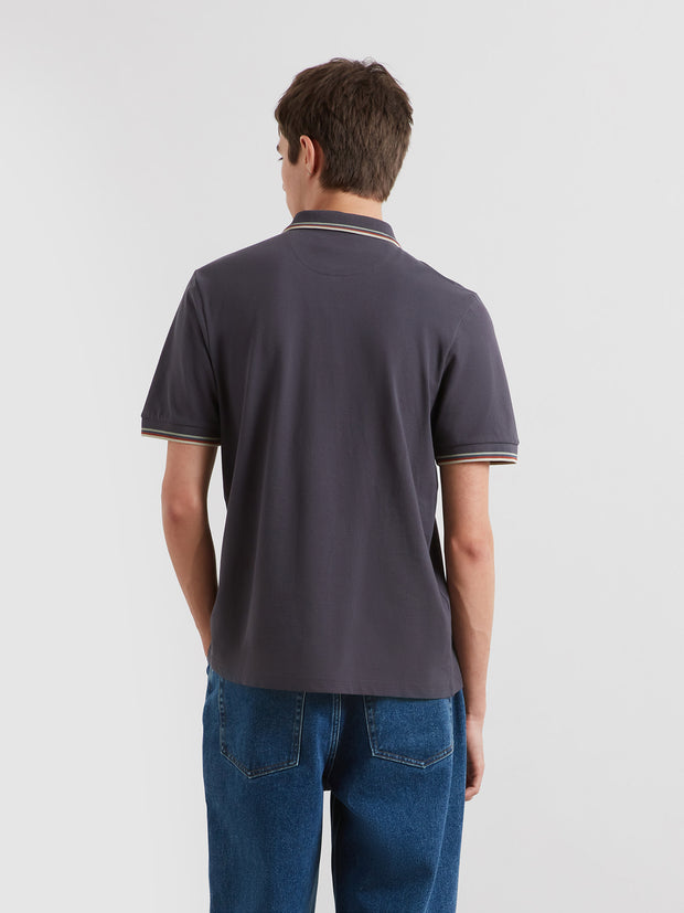 Elton Tipped Polo Shirt (Submarine Grey) Back