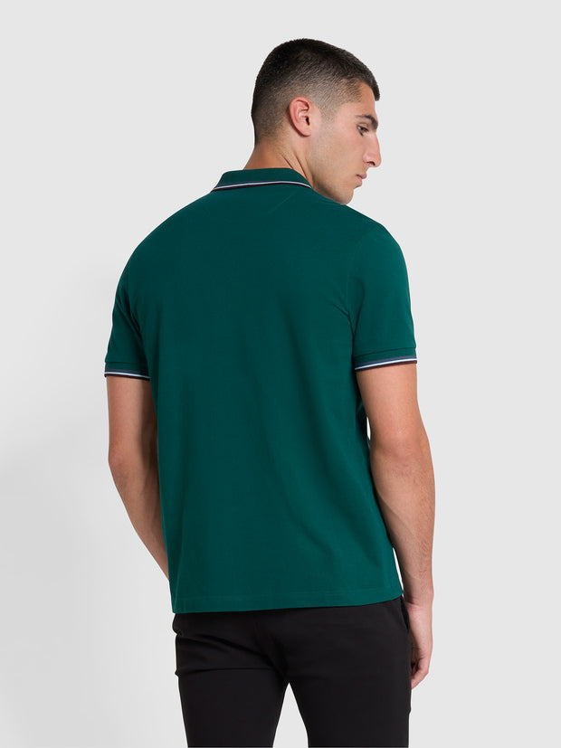Alvin Organic Cotton Tipped Collar Short Sleeve Polo Shirt In Botanic Green