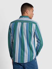 Umbria Casual Fit Long Sleeve Stripe Denim Shirt In Dark Ocean Green