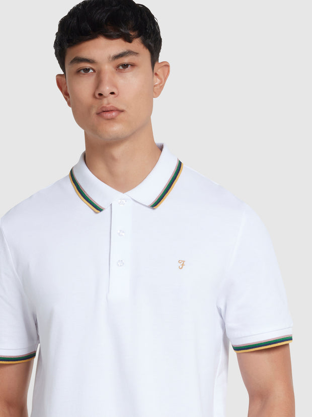 Alvin Organic Cotton Tipped Collar Short Sleeve Polo Shirt In White