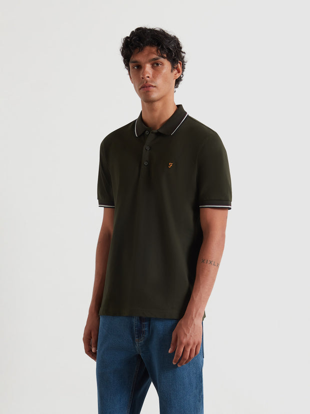 Elton Tipped Polo Shirt (Evergreen) Front