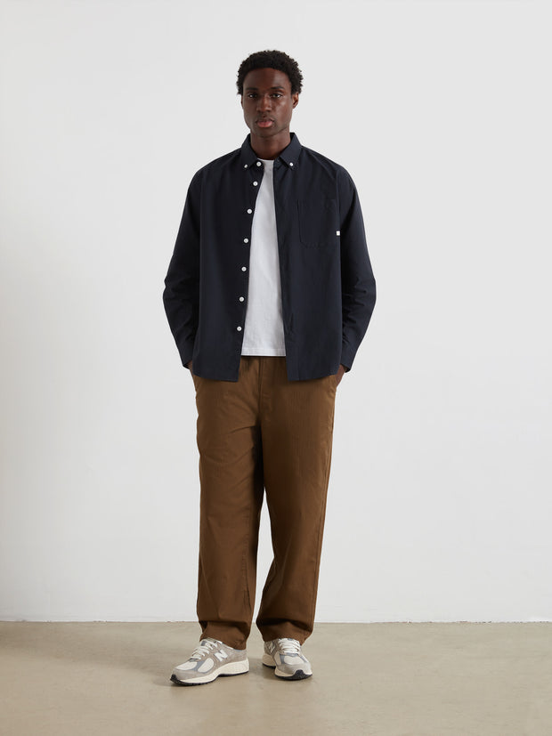 Greenport Loose Fit Herringbone Trousers (Clove Brown) Styled