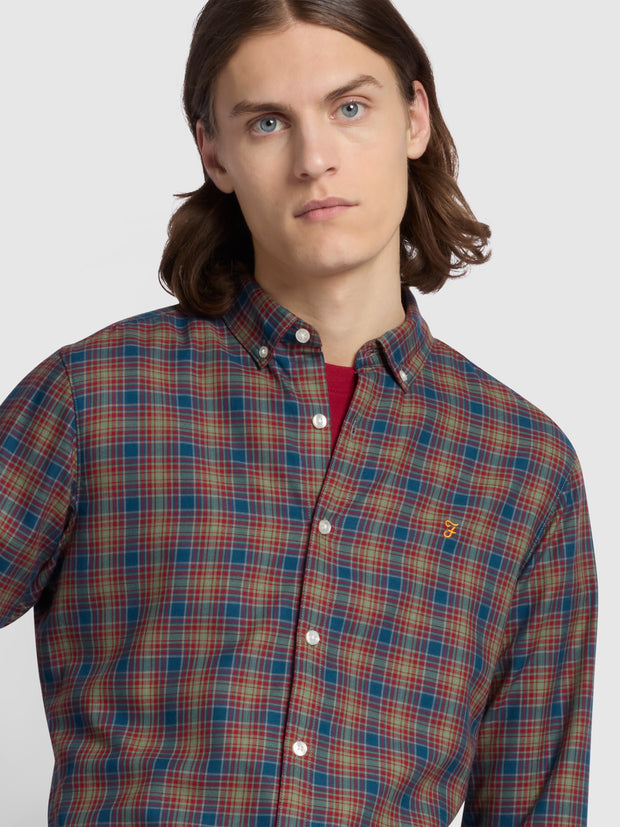 Fraser Button Down Check Organic Cotton Shirt In Sailor Blue