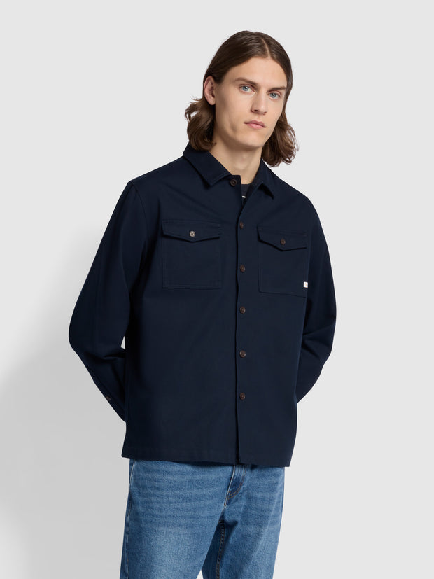Peter Casual Fit Long Sleeve Overshirt In True Navy