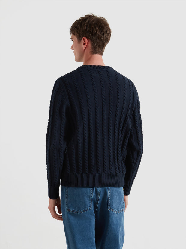 Knight Cable Knit Sweater (True Navy) Back