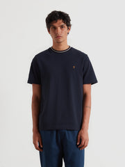 Elton Tipped Pique T-Shirt (True Navy) Front