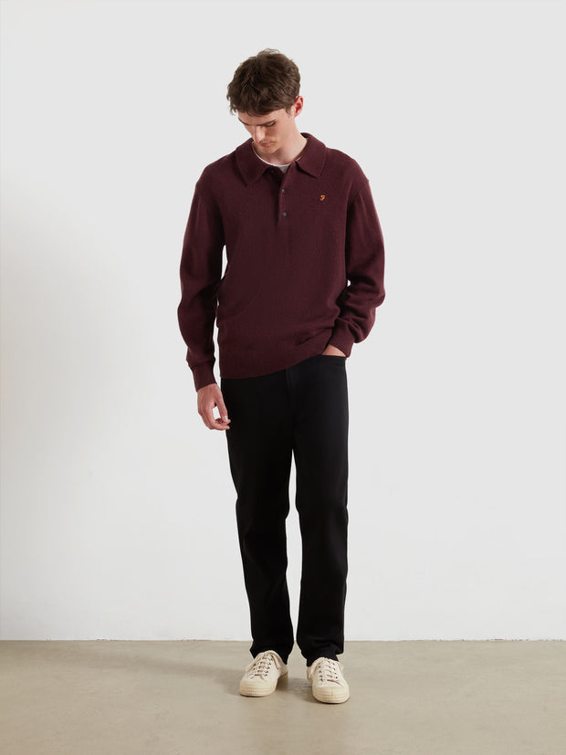 Matson Knitted Long Sleeve Polo Shirt (Bordeaux) Styled