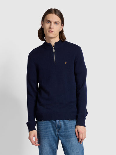 Birchall Slim Fit Quarter Zip Sweater In True Navy