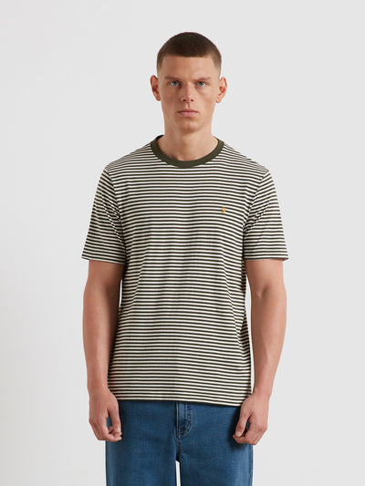 Rushden Striped T-Shirt (Dark Olive) Front