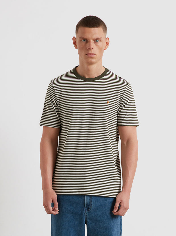 Rushden Striped T-Shirt (Dark Olive) Front