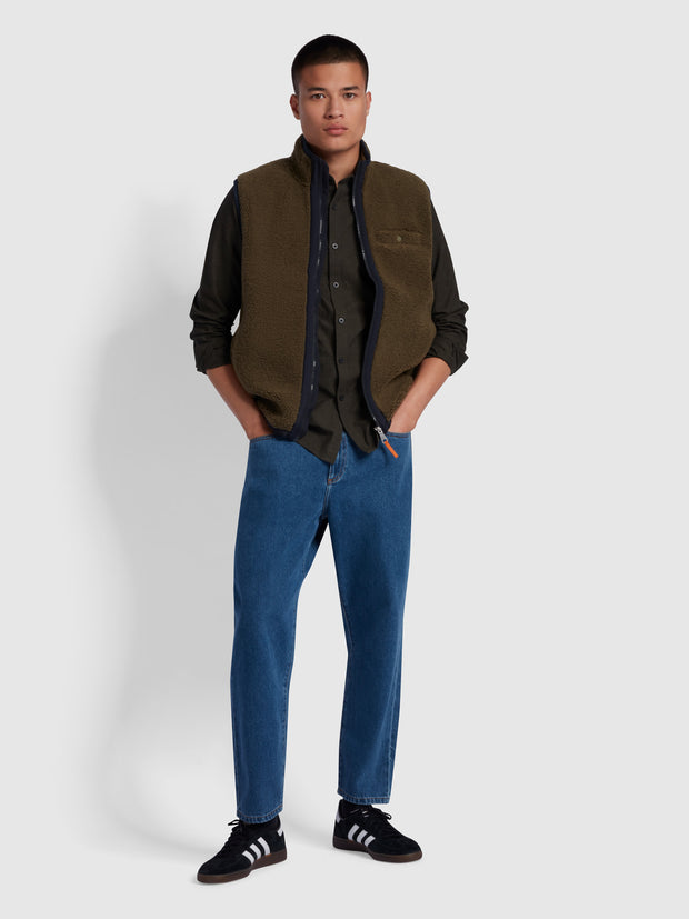 Steen Slim Fit Brushed Organic Cotton Shirt Evergreen Marl