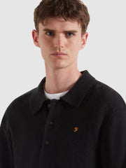 Matson Knitted Long Sleeve Polo Shirt (Black) Detail