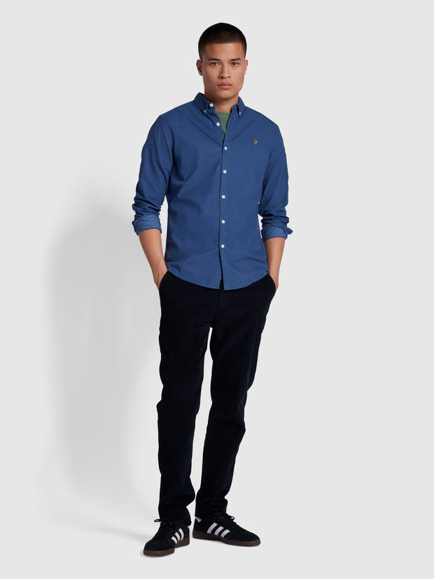 Fontella Slim Fit Long Sleeve Corduroy Shirt In Steel Blue