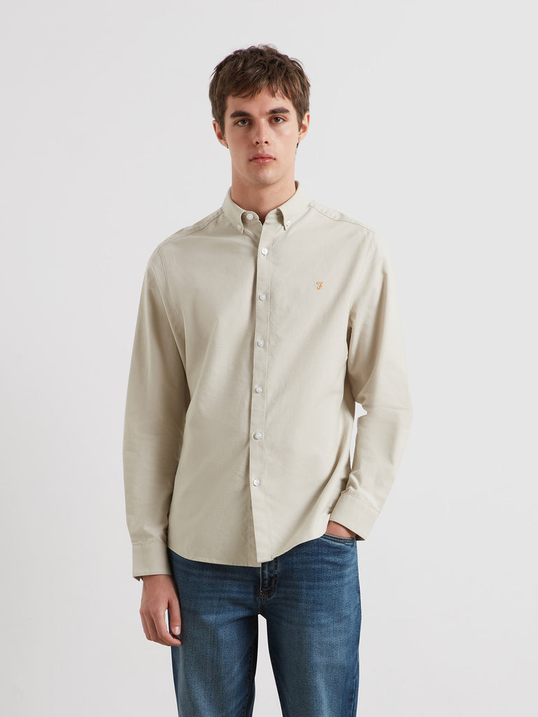 Brewer Slim Fit Organic Cotton Oxford Shirt Smoke