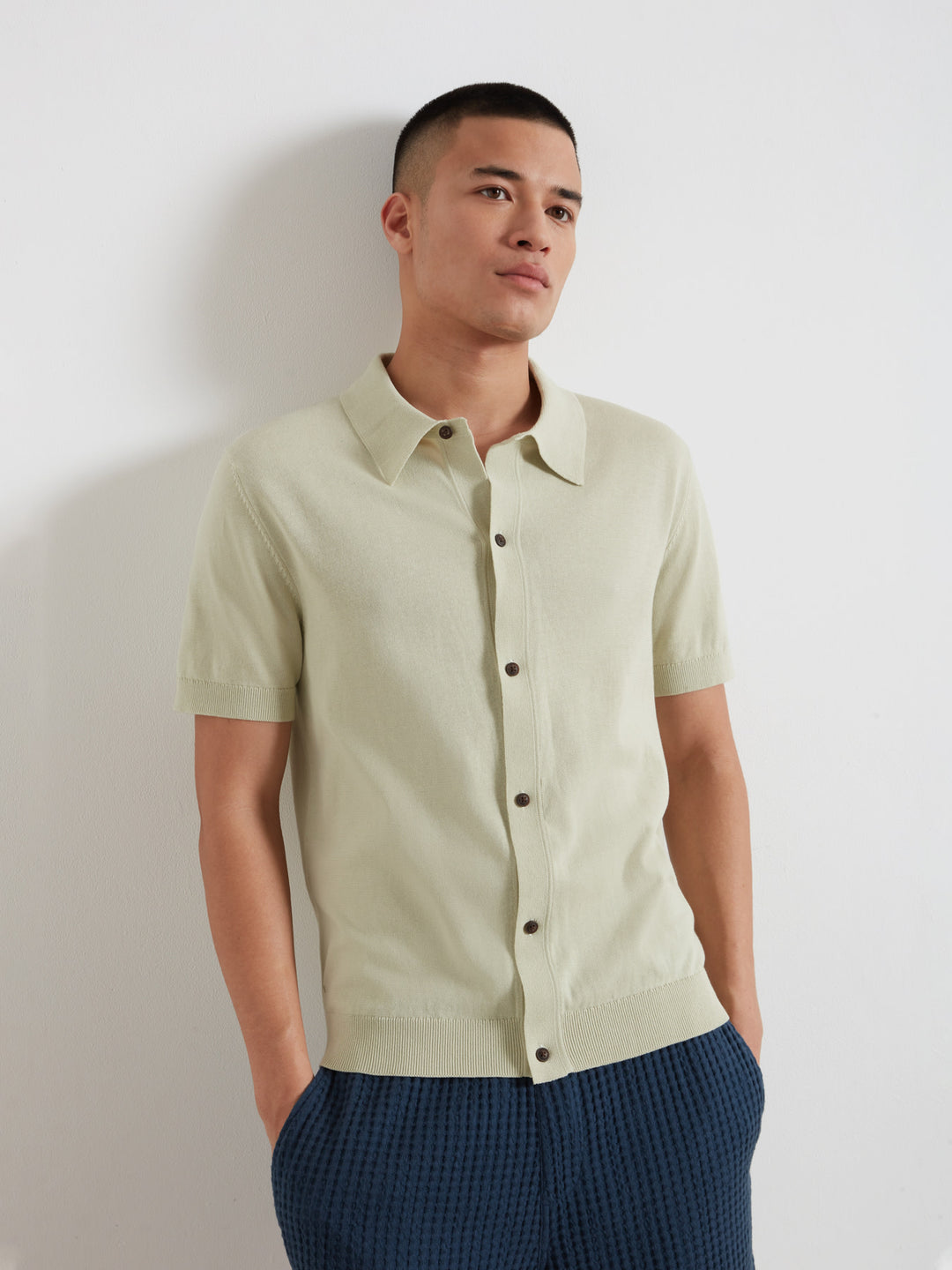 Poplar Knitted Button Front Polo Shirt In Green | Farah® Online
