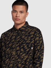 Spiga Relaxed Fit Zipped Print Shirt In Olive Green