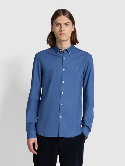 Brewer Slim Fit Organic Cotton Oxford Shirt In Steel Blue