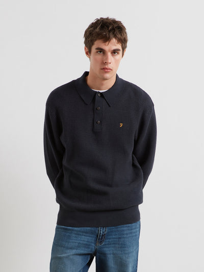 Gateacre Knitted Long Sleeve Polo Shirt (True Navy) Front