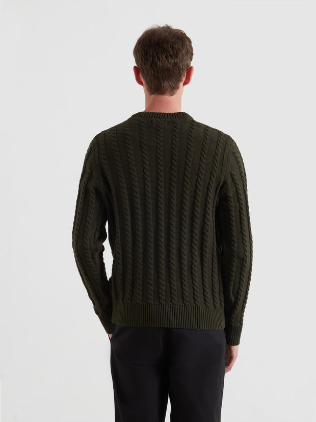 Knight Cable Knit Sweater (Evergreen) Back