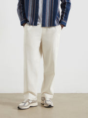 Greenport Loose Fit Herringbone Trousers (Ecru) Front