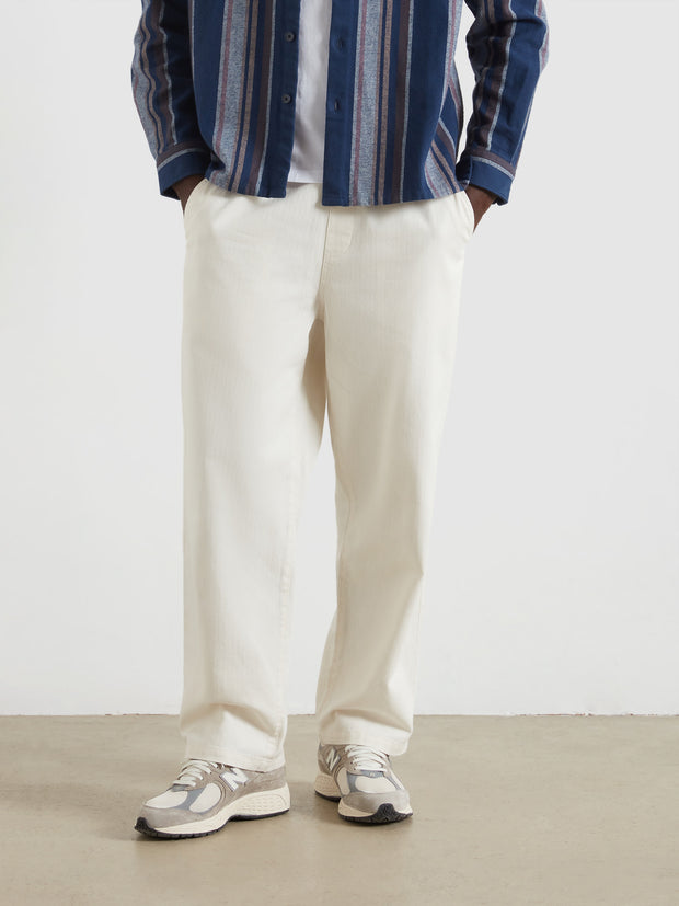 Greenport Loose Fit Herringbone Trousers (Ecru) Front