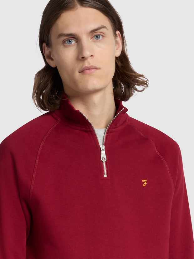 Jim Slim Fit Quarter Zip Sweatshirt In Warm Red